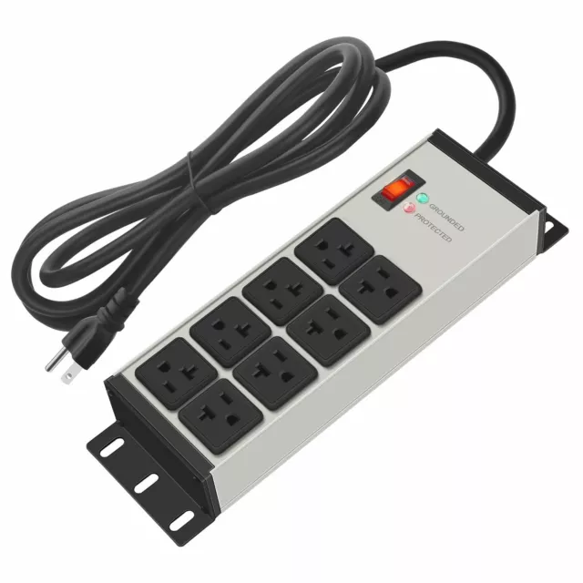 Heavy Duty Power Strip Surge Protector 20 AMP, 8 Outlets 12 Gauge Industrial ...