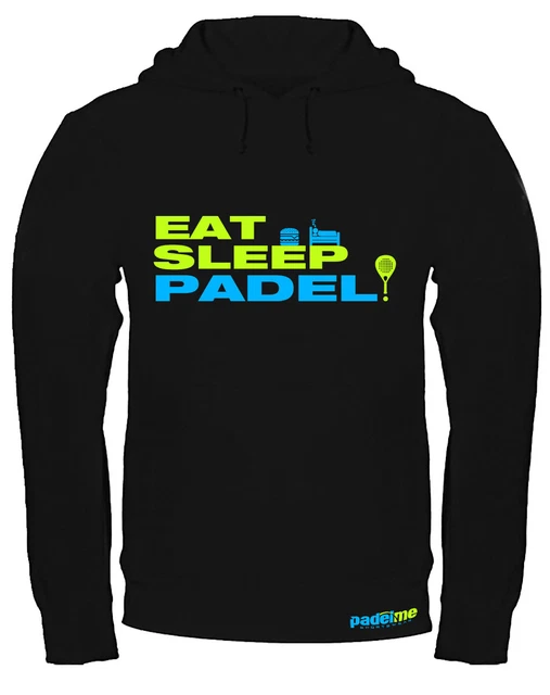 Felpa con cappuccio Padel Eat sleep Padel 03 Nera Personalizzabile con Nome