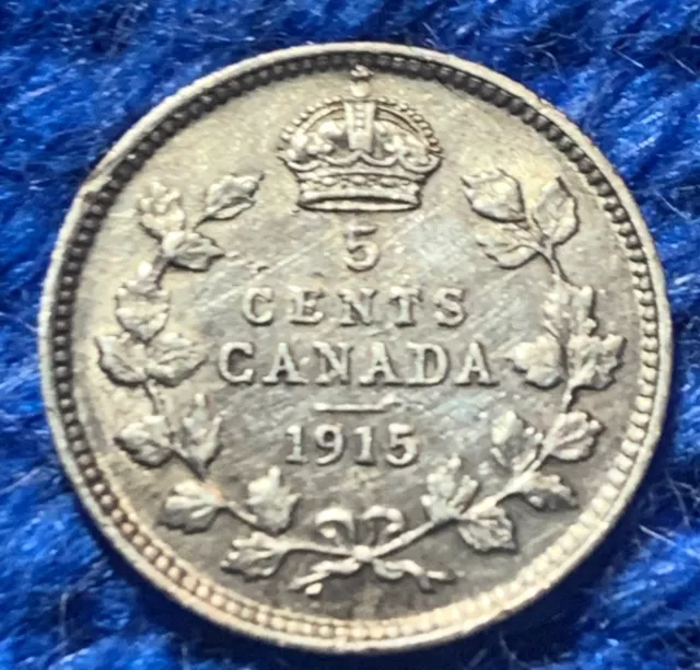 L@@K Rare Key Date 1915 Canadian Silver 5 Cent ~ Fine+ (lightly cleaned)