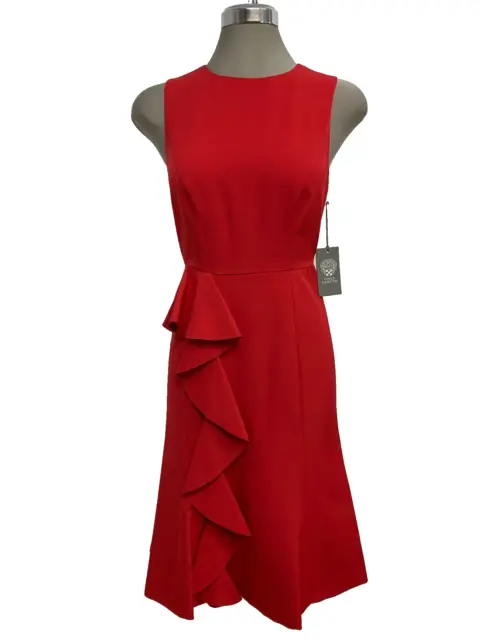 Vince Camuto Women's Elegant Red Sleeveless Ruffled Fit & Flare Dress size 2