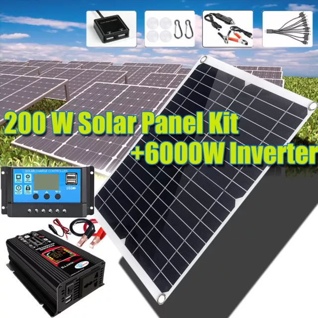 200w Panneau Solaire Kit 100a 12v Contrôleur + 6000w Onduleur De Puissance