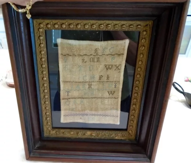 Sweet Antique Beautifully Framed Child's Alphabet Cross Stitch Sampler 1812