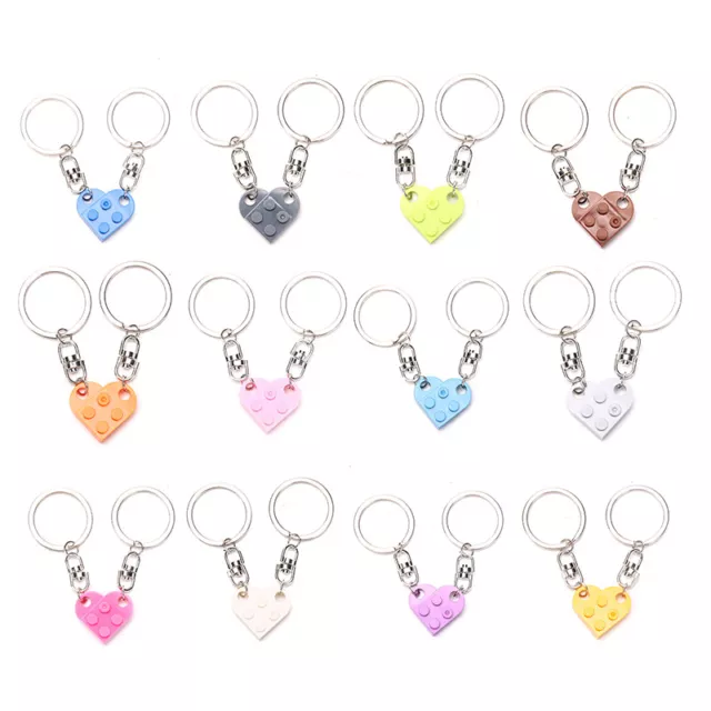 2Pcs Love Heart Brick Keychain For Couples Friendship Heart KeyRing Jewelry GiEL