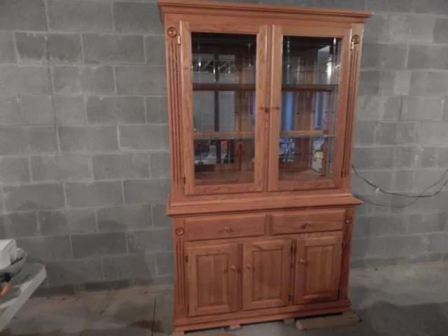 Vintage Wooden Oak China Cabinet Hutch Cupboard Buffet Lighted Eagle Industries