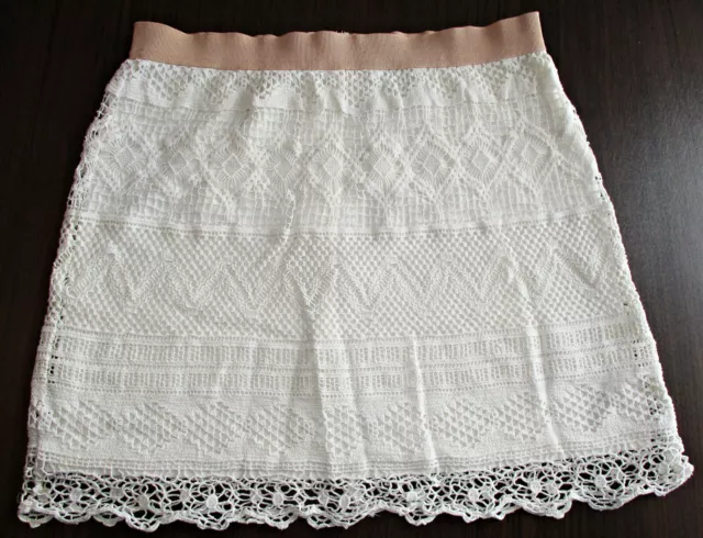 American Eagle women's crochet lace skirt size 2 ivory elastic waist Boho style