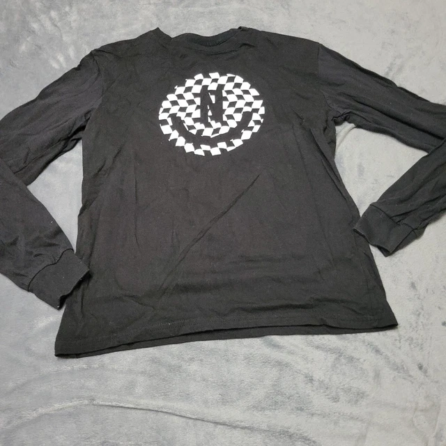 Neff Shirt Boys Medium Black Checker Logo Top Long Sleeve Stretch Crew Neck Tee