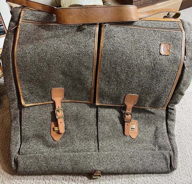 Vtg Hartmann Leather Tweed Hanging Garment Travel Bag W Hangers & Shoulder Strap