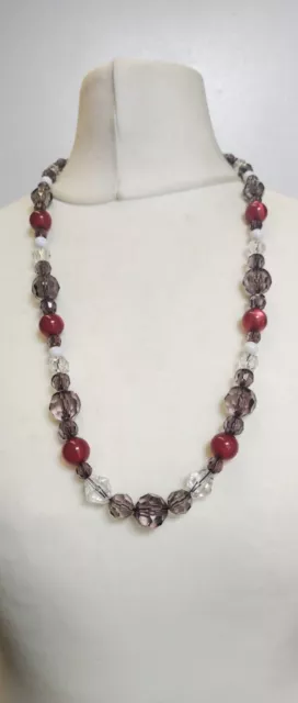 Faceted Purple, Clear, White, Red Beaded Statement Necklace