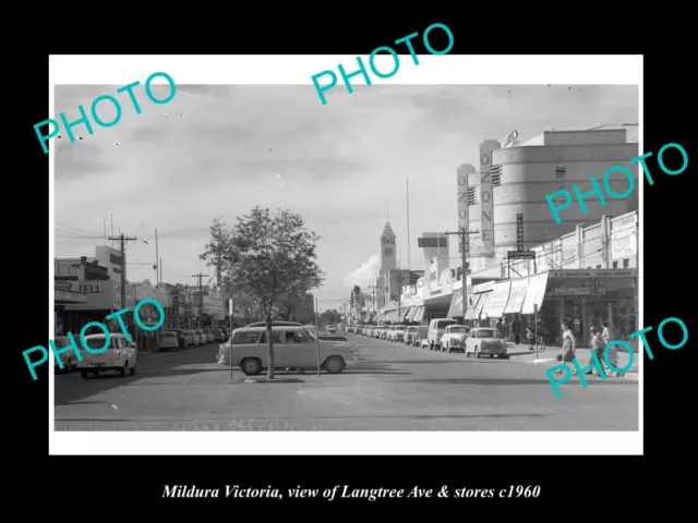 OLD LARGE HISTORIC PHOTO OF MILDURA VICTORIA VIEW OF LANGTREE St & STORES c1960