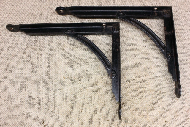 2 Old Shelf Brackets 6 X 8” Supports Rustic Rivets Industrial Age Vintage Black 2