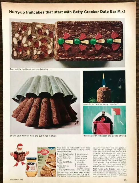 1965 Betty Crocker Date Bar Mix Kraft Apple Jelly Holiday PRINT AD Fruitcakes
