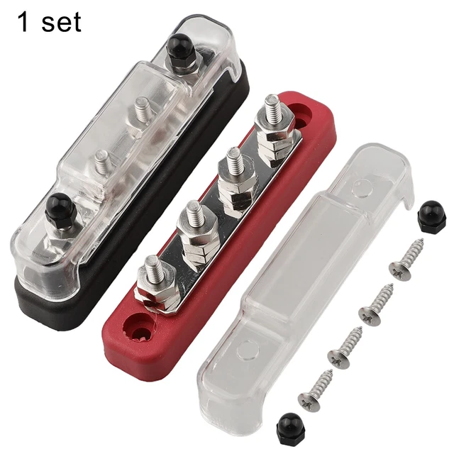 Boîte à Barres De Bus 400A 8x M10 - Bloc Distribution Courant DC48V Robuste Noir/Rouge Pour Yacht Voilier Camping-Car Solaire