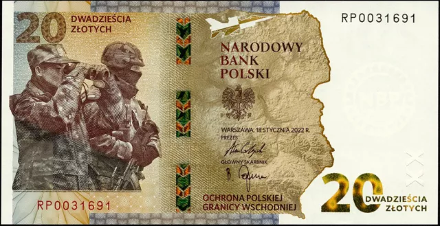 Polen / Poland P.neu 20 Zlotych 2022 Gedenkbanknote Schutz der Ostgrenze