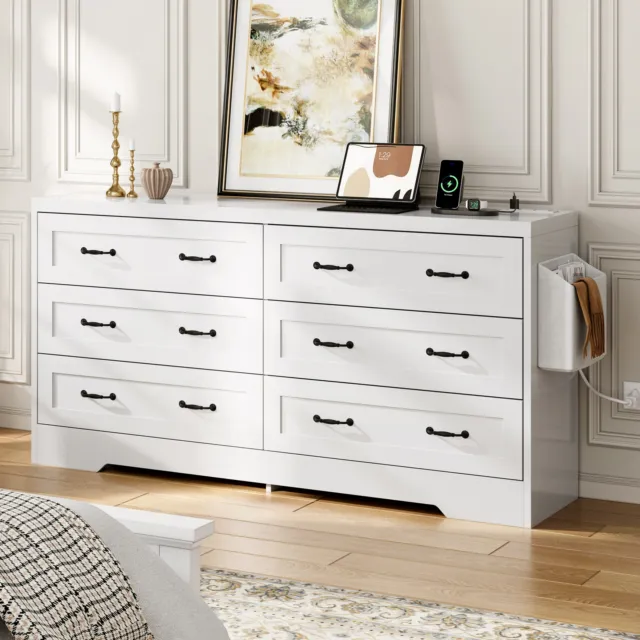 6 Drawer Dresser for Home Bedroom Wood Storage Cabinet Chest of Drawer Organizer