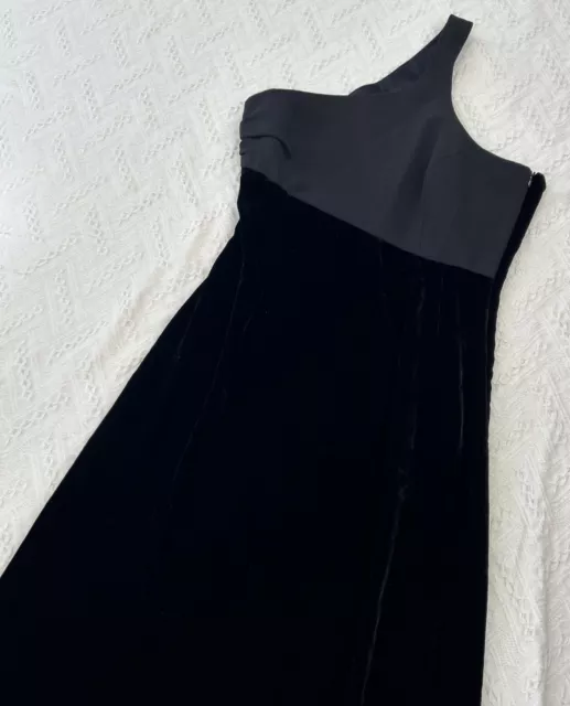 Giorgio Armani Sz 42 US 6 Black Long Velvet Dress Formal Gown One Shoulder 3