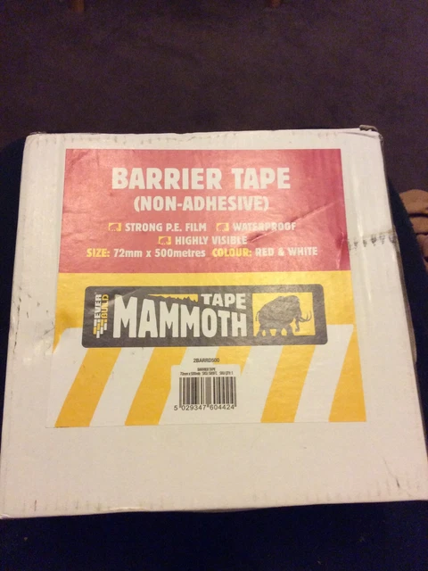 MAMMOTH Nastro Barriera Impermeabile Non Adesivo Forte PE Rosso & Bianco 72mm x 500M