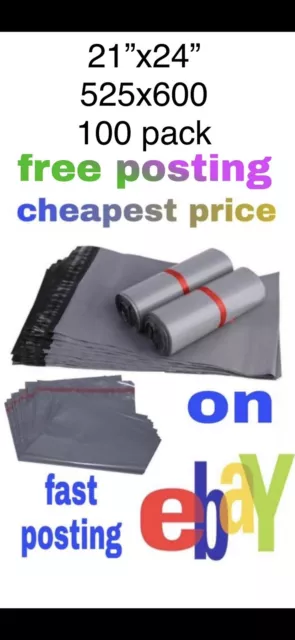 100 GREY MAILING BAGS 21” x 24”STRONG POLY POSTAL POST POSTAGE SELF SEAL