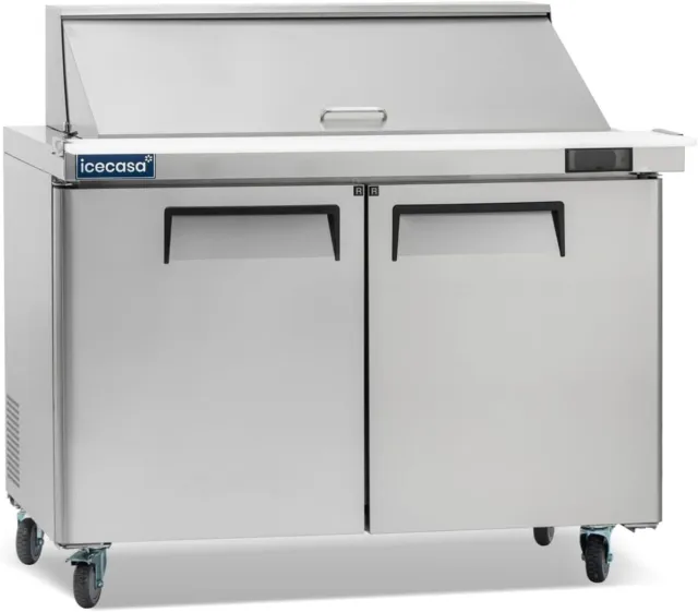 48" Mega Top Sandwich Prep Table, ICECASA 2 Door Food Bain Marie Cooler, 18 Pans