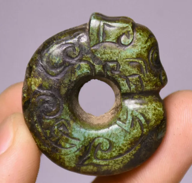 3CM Old Chinese Liao Dynasty Hongshan Culture Turquoise Dragon Hook Pendant