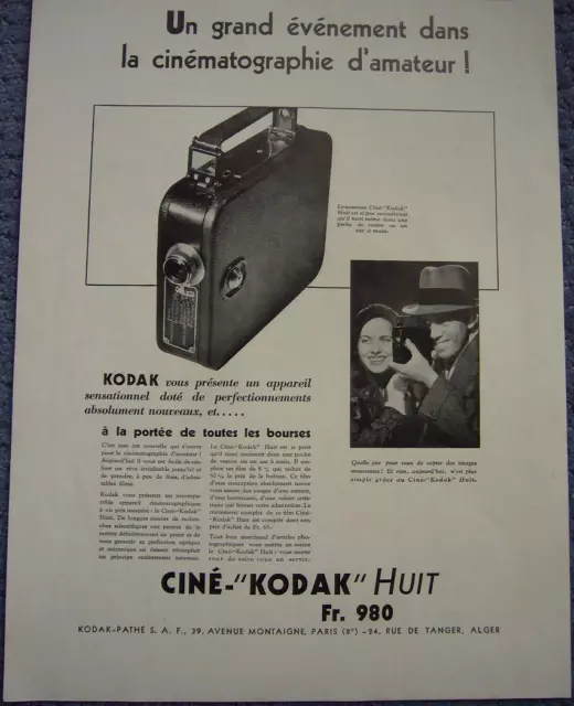 Publicité de presse CAMERA Cine KODAK Huit un grand évènement  1933  French Ad