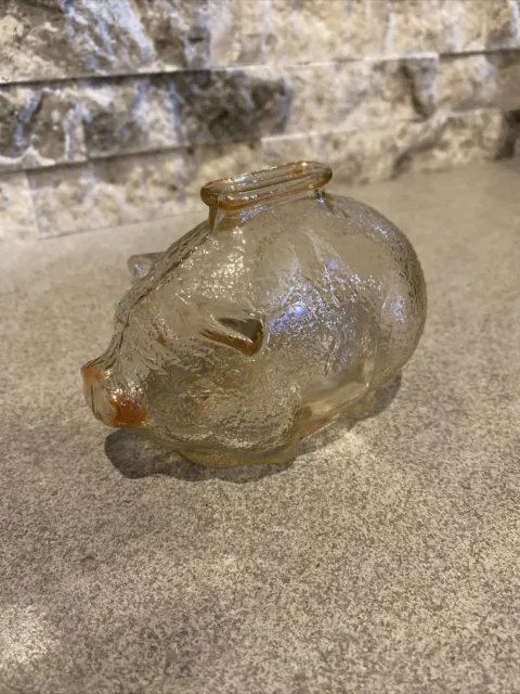 Vintage Anchor Hocking Small Carnival Glass Pig Piggy Coin Bank Marigold Amber