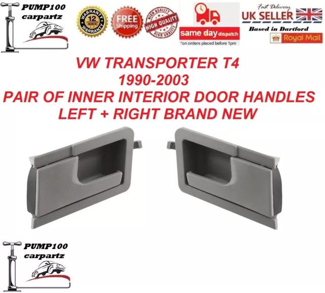 For Vw T4 Transporter 90-03 Set Of 2 Front Inner Interior Door Handles Grey Pair