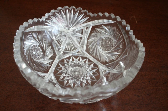 Libbey American Brilliant ABP Cut Glass Crystal Fruit Bowl Hobstars 8"