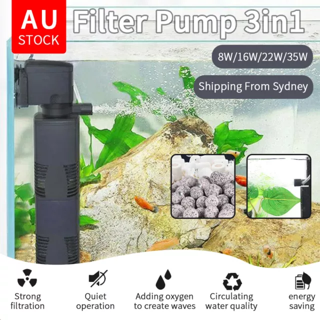 3 in1 Aquarium Fish Tank Filter Water Pump Internal Purifier Filter Oxygen Power