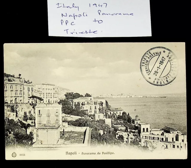 Sephil Italy 1947 Napoli Panorama Post Wwii Ppc W/ 2L To Trieste