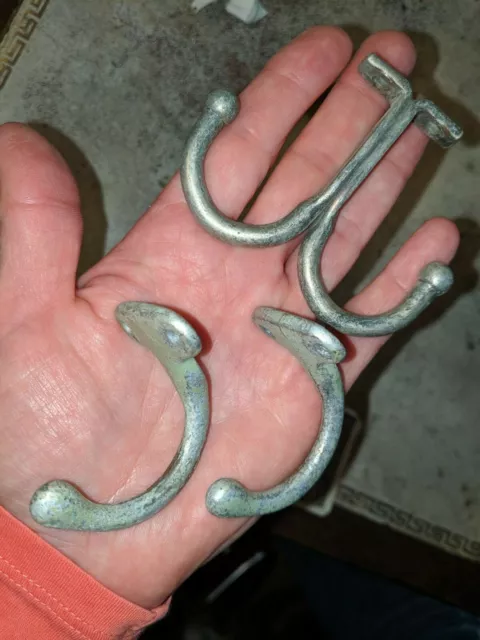 Lot of 3 Reclaimed Vtg Steel Hooks - Double Hook & 2 Matching Single Hooks