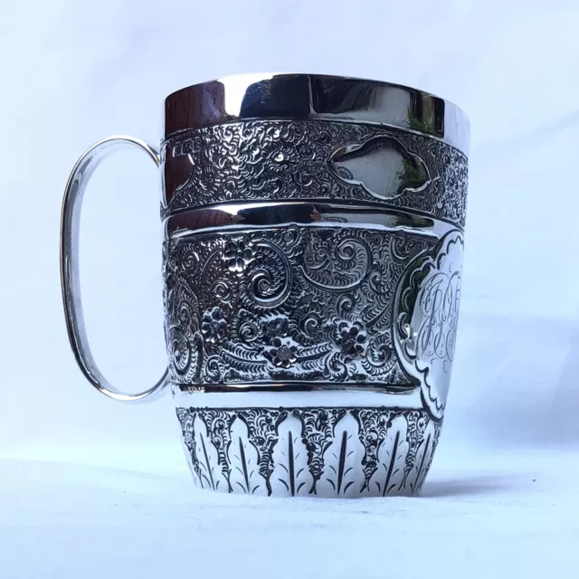 1902 Solid Silver Christening Cup Goblet Tankard By C W Fletcher & Son. 95.62g.