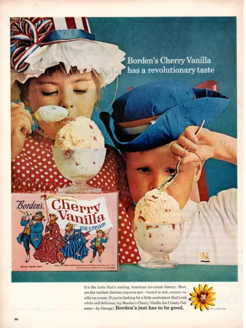 Vintage advertising print Ice Cream  BORDEN  Cherry Vanilla Revolutionary 1965