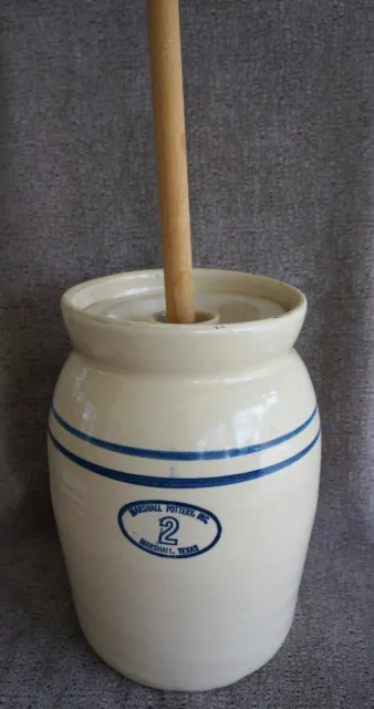 Marshall Pottery Texas 2 Gallon BUTTER CHURN with LID and DASHER