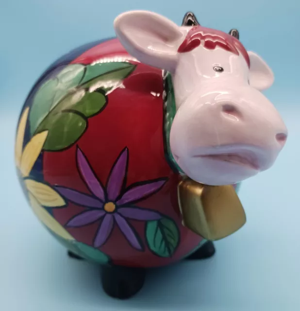 Happy Cow Coin Piggy Bank, Ceramic with Stopper. Contemporary.