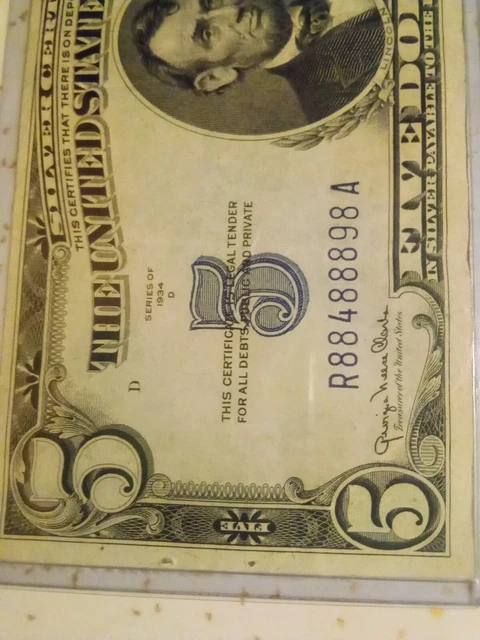 Series 1934 C $5 Five Dollar Silver Certificate Blue Seal Circulate VERY COOL #