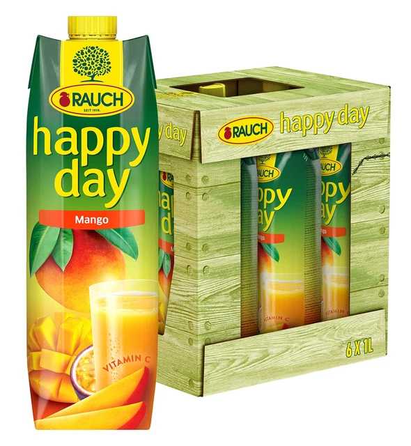 Succhi di frutta Happy Day mango bevanda vegetariana e vegana 6 x 1 litro NUOVO MHD 1/24