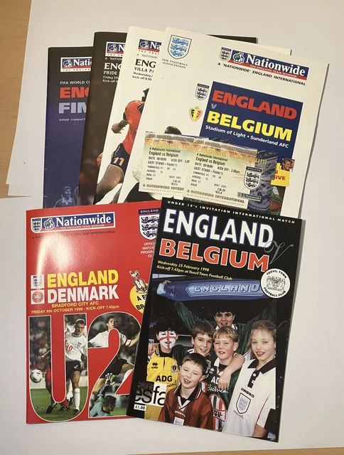 ENGLAND PROGRAMMES JOBLOT non Wembley games 98-2001 includes U18 + U21 ...