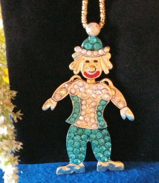 Betsey Johnson Blue Crystal  Clown Necklace
