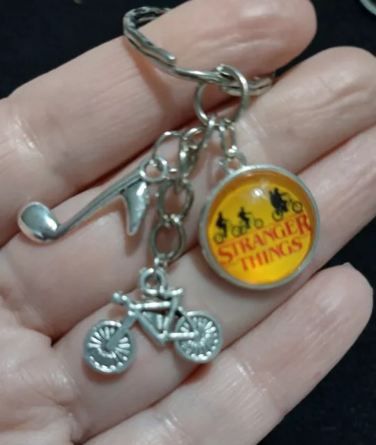 stranger things themekey ring and bike,music note, stranger things picture charm