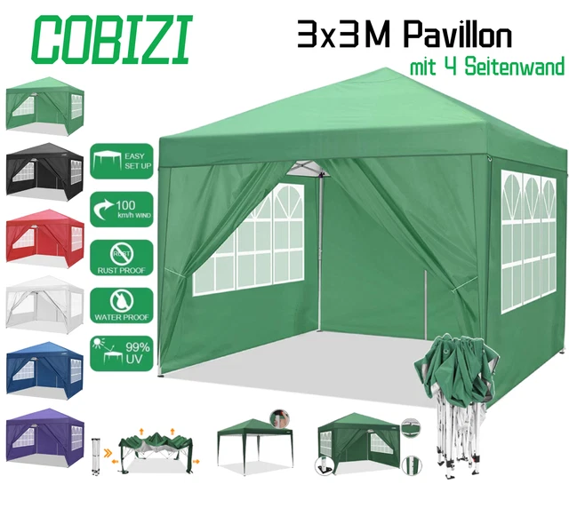3x3m Pavillon Garten Party Camping Fest Event Zelt Bier mit 4 Seitenteile COBIZI