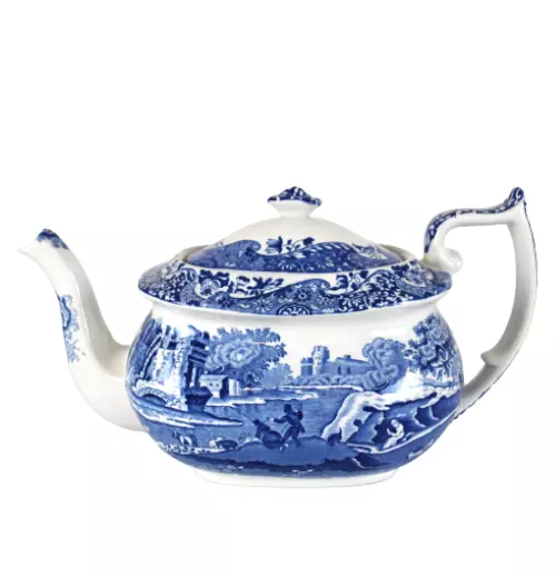 Spode Italian Large Teapot and Lid 1200ml or 2 pint Blue & White  Excellent