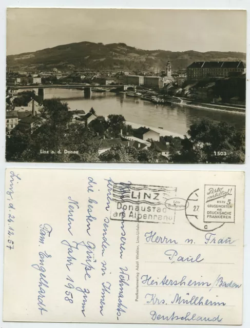 66083 - Linz a.d. Danube - real photo - postcard, run 27.12.1957