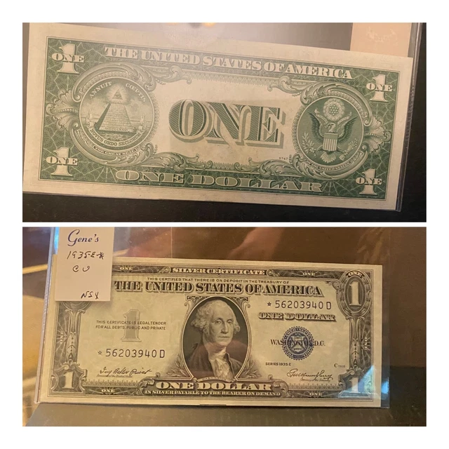 1935 -E Star(*)Uncirculated Rare Blue Seal 1 Dollar Silver Certificate in CU