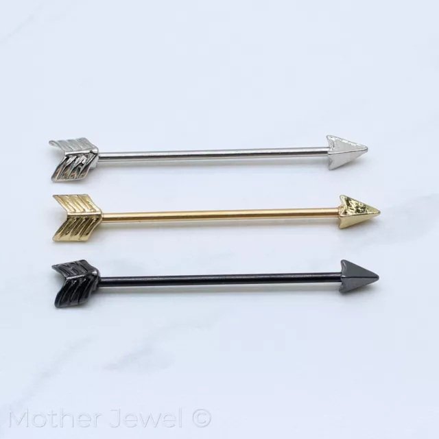 Arrow Yellow Gold Silver Black Industrial Piercing Straight Ear Bar Barbell