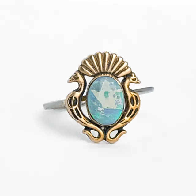ART NOUVEAU RING with Natural Opal Seashell and Seahorse, Antique Opal ...