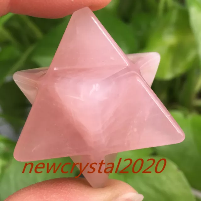 Natural rose quartz  Merkaba Star carved Crystal skull point reiki healing 1pc