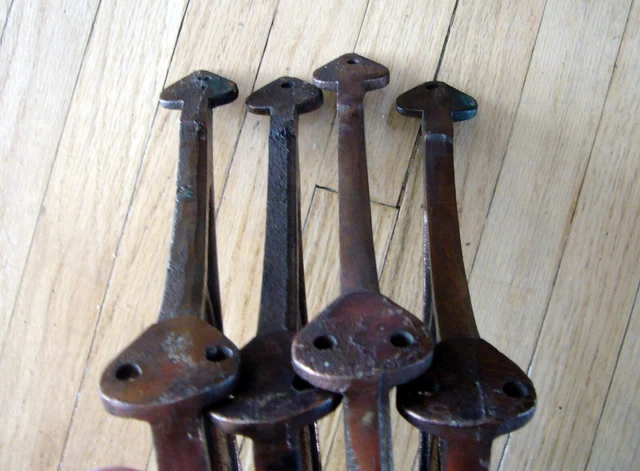 4 Curtain Rods Antique Vintage Cast Metal Hook Copper Arm Wall Attachments 6