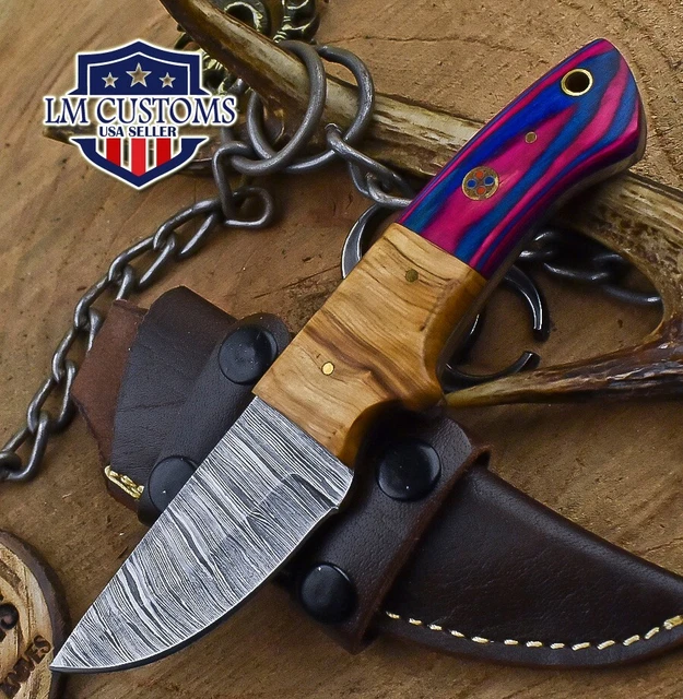 Custom Skinner Knife Twist Damascus Hard Wood Wooden Bolster Hiking Closeout