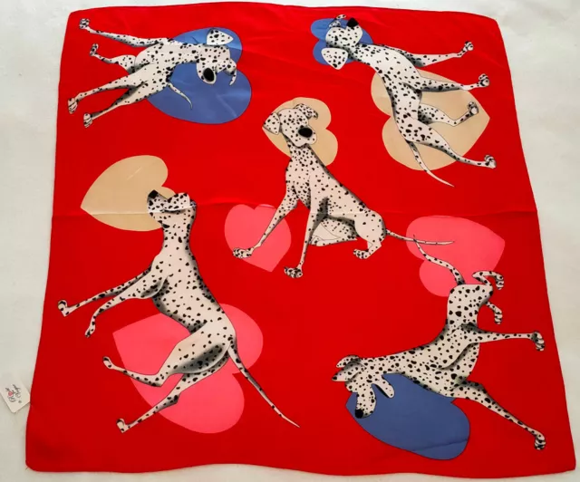 Fashion Square Silk Scarf, Five Dalmatian Dogs with Hearts Patterned,70cmx70cm