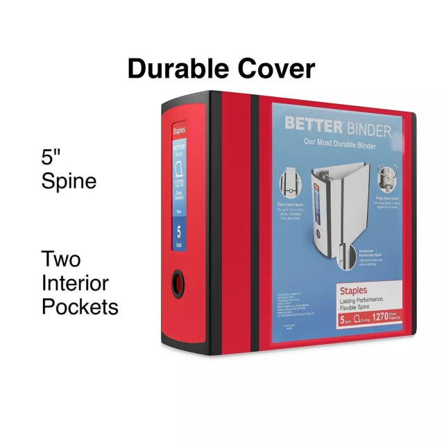 Staples Better 5-inch 3 Ring View Binder Red 1618004 3